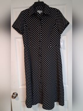 Shelby & Palmer Black White Classic Polka Dot Short Sleeve Midi Button Dress 8